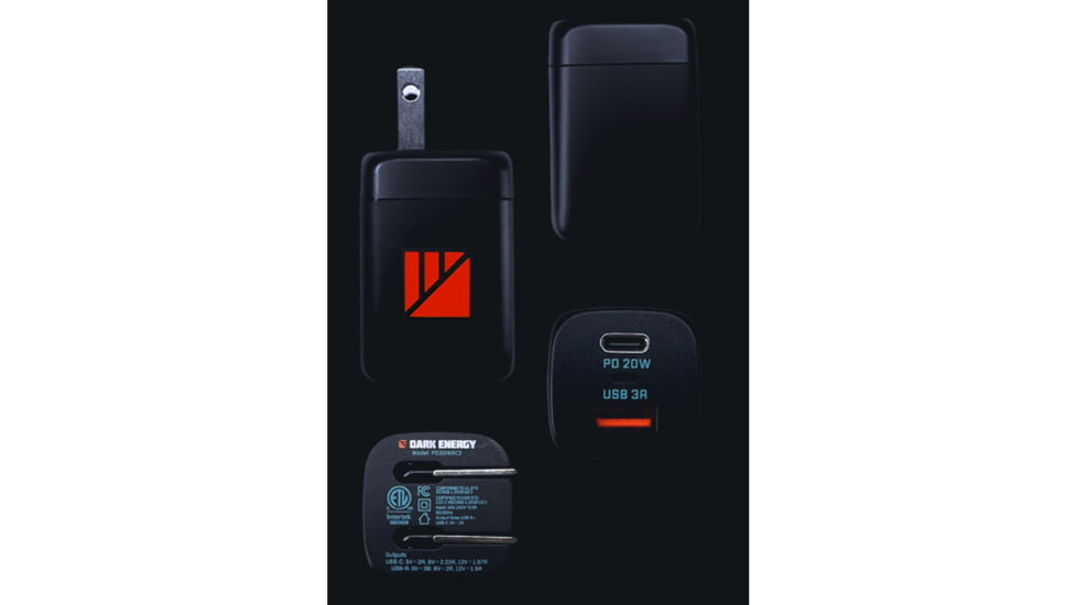 Dark Energy PD-enabled 20W AC adptr w/USB-A and USB-C, Black, PD20WAC2