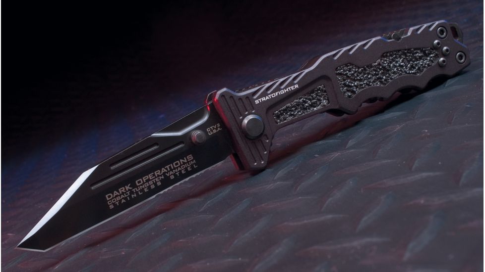 Dark Operations Knives Stratofighter Covert Tactical  Folder, Tanto Point w/ TICN Finish, Black DOH108