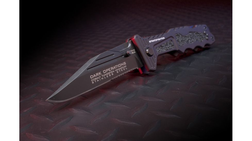 Dark Operations Knives StratoFighter Tactical  Folder w/ TICN Finish, Black DOH115