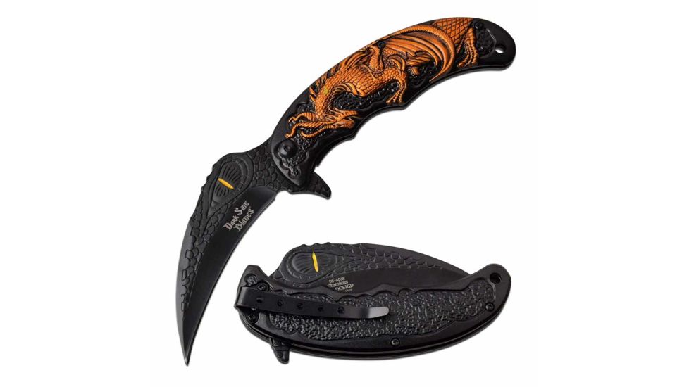 Dark Side Blades DS-A068YL Spring Assisted Knife, 3.5in, 3CR13 Stainless Steel, Talon, Black Blade, Aluminum Handle, Black/Yellow, DS-A068YL