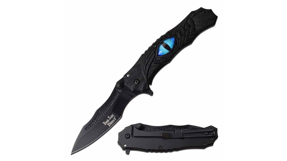 Dark Side Blades DS-A073BK Spring Assisted Knife, 3.5in, 3CR13 Stainless Steel, Drop Point, Black Blade, Aluminum Handle, Black, DS-A073BK
