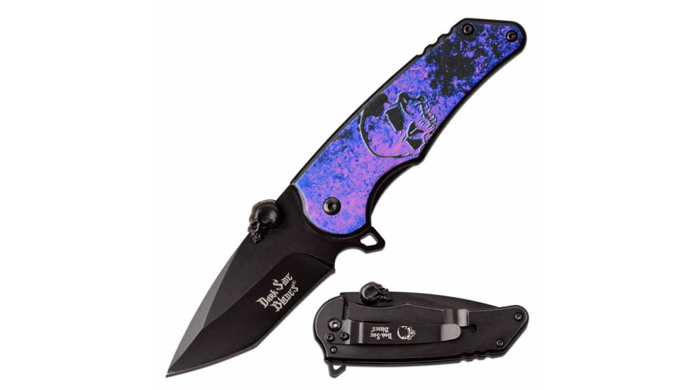Dark Side Blades DS-A083PL Spring Assisted Knife, 2.75in, 3CR13 Stainless Steel, Tanto, Black Blade, Aluminum Handle, Purple, DS-A083PL