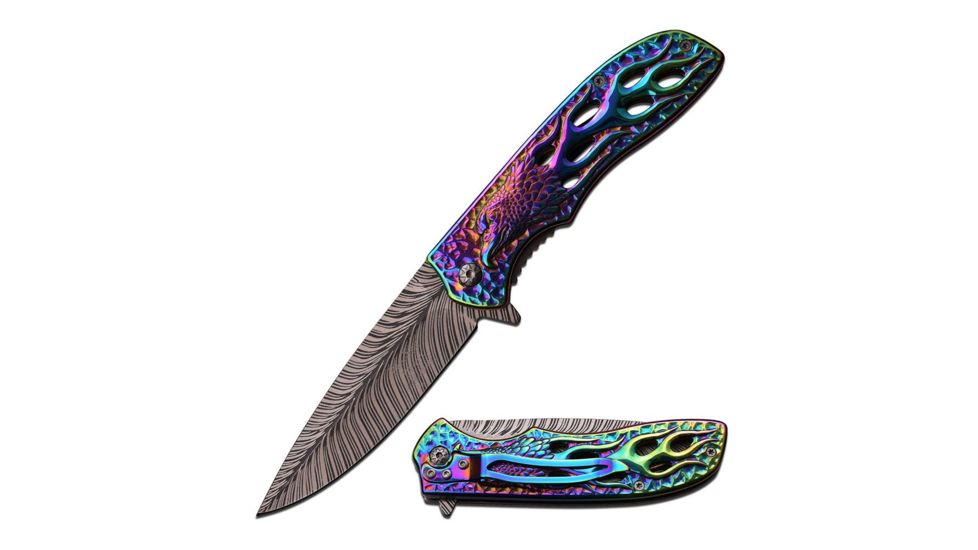 Dark Side Blades Folding Blade, 3.75in, Stainless Steel Blade, Rainbow Titanium Coated Stainless Steel Handle DS-A043RB