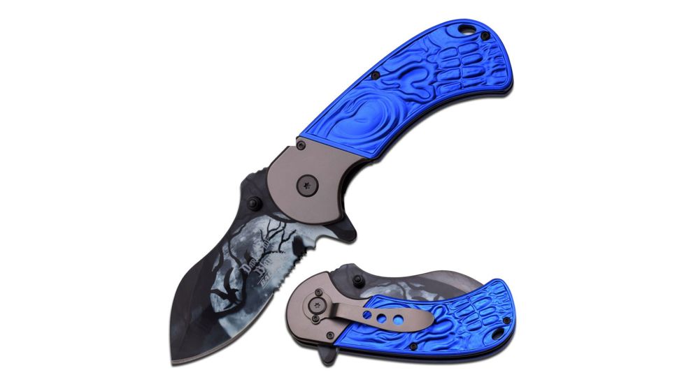 Dark Side Blades Folding Blade, 4.5in, Stainless Steel Blade, Blue Die Casting Aluminum Handle DS-A009BL
