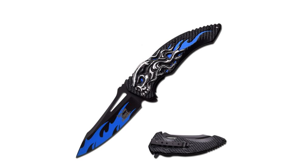 Dark Side Blades Folding Blade, 5in, Stainless Steel Blade, Black And Blue Two Tone Aluminum Handle DS-A034BL