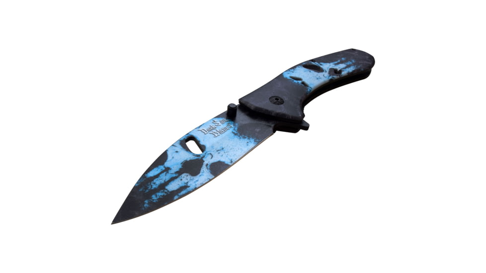Dark Side Blades Spring Assisted Knife, 3.5 in, 3Cr13 Stainless Steel Stainless Steel, Drop Point, Black/Blue, DS-A089SK