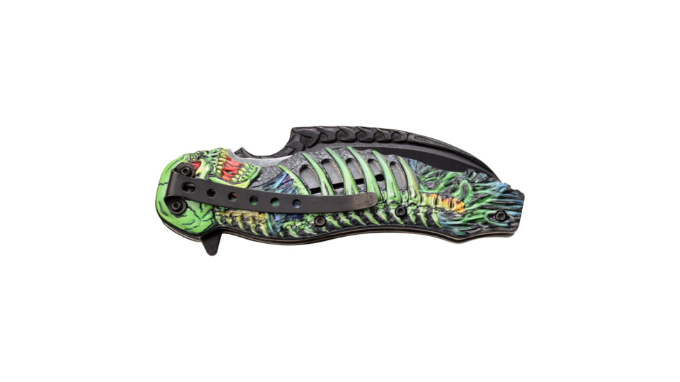 Dark Side Blades Spring Assisted Knife, 3,75 in, 3Cr13 Stainless Steel Stainless Steel, Hawkbill, Black/Green, DS-A088GN