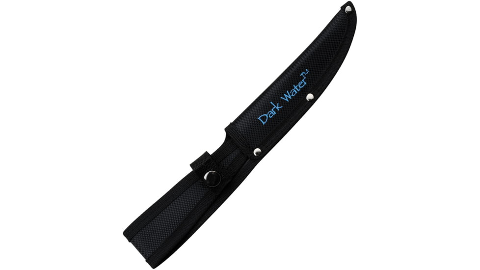 Dark Water 11in 5Cr15MoV Fixed Blade Knife, 11in Overall, 6in Black 5Cr15MoV Fillet Blade, Blue/Gray Rubber Handle, Nylon Sheath, DW-FIX002CS