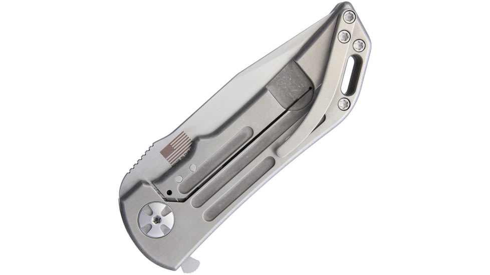 Darrel Ralph Dominator Bowie Framelock Folding Knife, 3.5in Satin Cpm S35Vn SS Bowie Blade, Satin Titanium, DOM GROOVE BOWIE