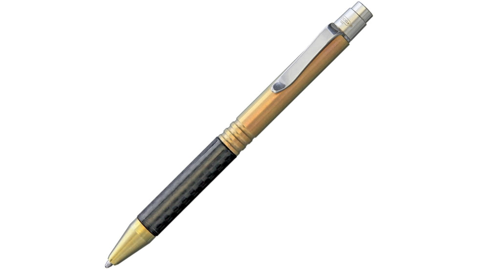 Darrel Ralph Tiium Tactical Pen Gold, 5in Overall, Pocket Clip, Gold Finish Titanium And Carbon Fiber Handle, PEN CF TI GOLD