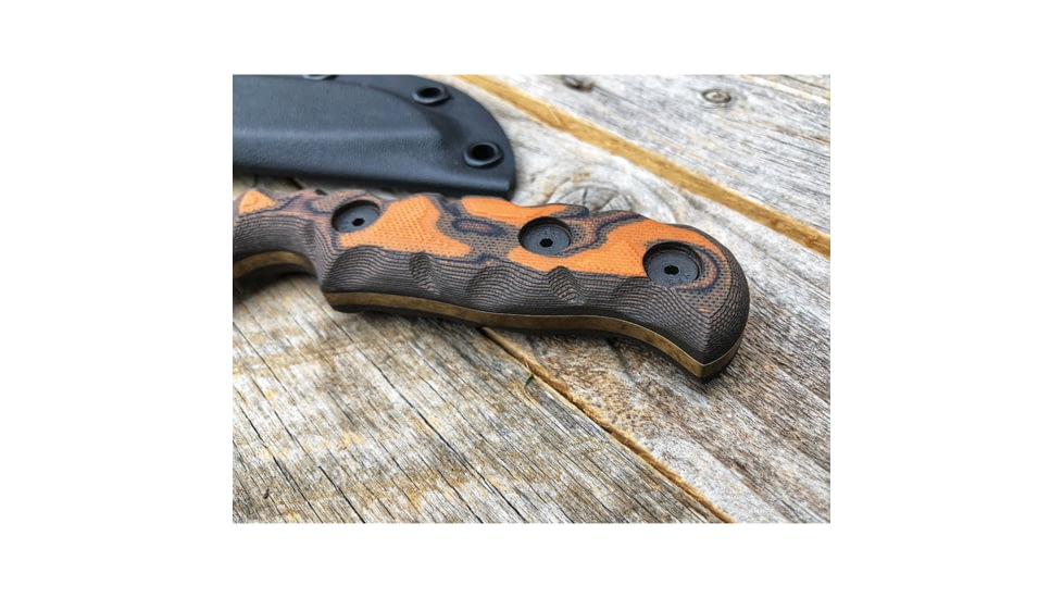Dawson Knives Deep Notch Fixed Blade Orange Fixed Blade Knife, 7.25in Overall, 3.25in Arizona Copper Finish Cpm-3V Carbon Steel Blade, Black/Orange Sculpted G10, DW64094