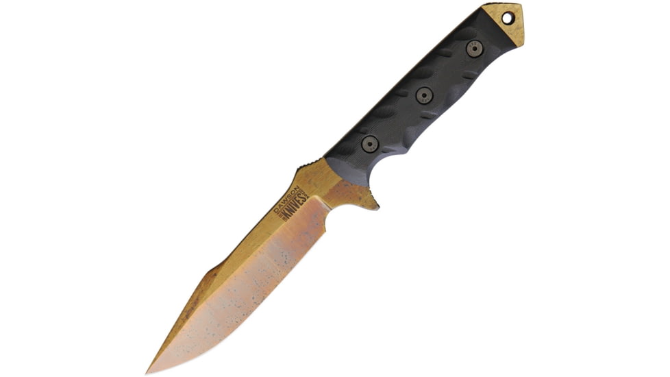 Dawson Knives Mojave 6 Fixed Blade Knife, 11.38in Overall, 6in Arizona Copper Finish Cpm-3V Carbon Steel Blade, Black Sculpted G10 Handle, Serialized, Black Kydex And Brown Leather Sheath, DW63820