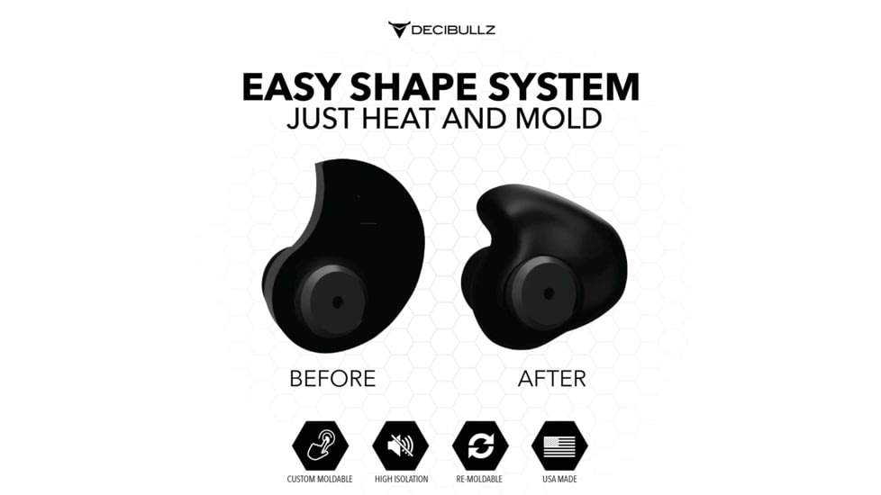 Decibullz Custom Molded Surveillance Earpieces w/Isolation, Black, RTL-RDO-ISO-BLK