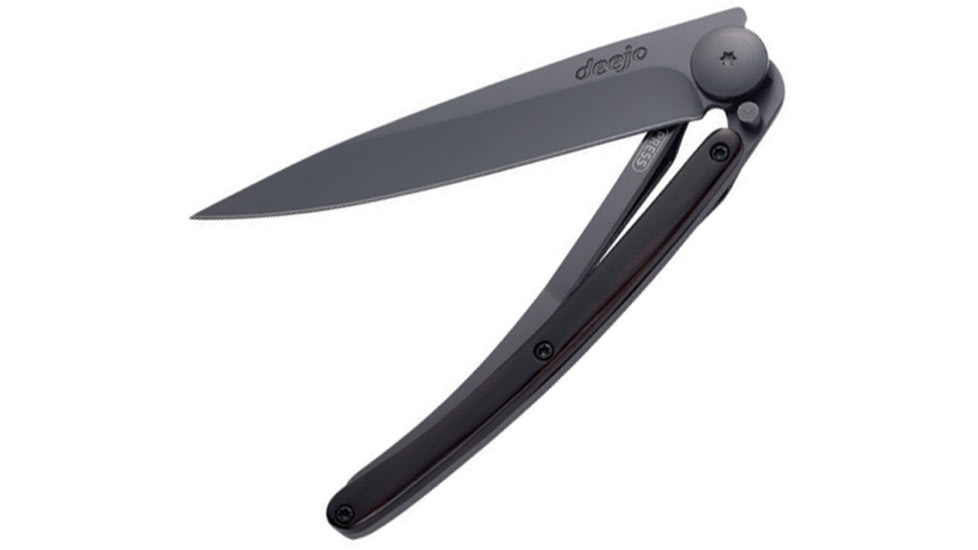 Deejo 27g Linerlock Ebony Wood Folding Knife, 3in Black Titanium Coated Z40C13 SS Blade, Ebony Wood, 9GB004