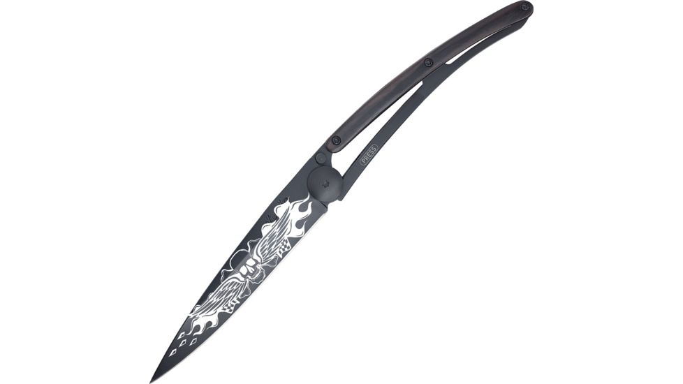 Deejo Biker Angels Black 37g Folding Knife,3.75in,Z40C13 Steel,Standard Edge,Black Titanium,Granadilla Wood Handle DEE1GB109