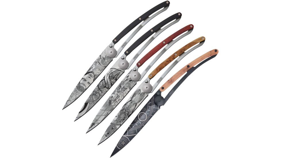 Deejo Fantasy 37g 5pc Folding Knife Set w/Display Box,3.75in 3Cr13 Steel Blade,Wood Handles, DEE039