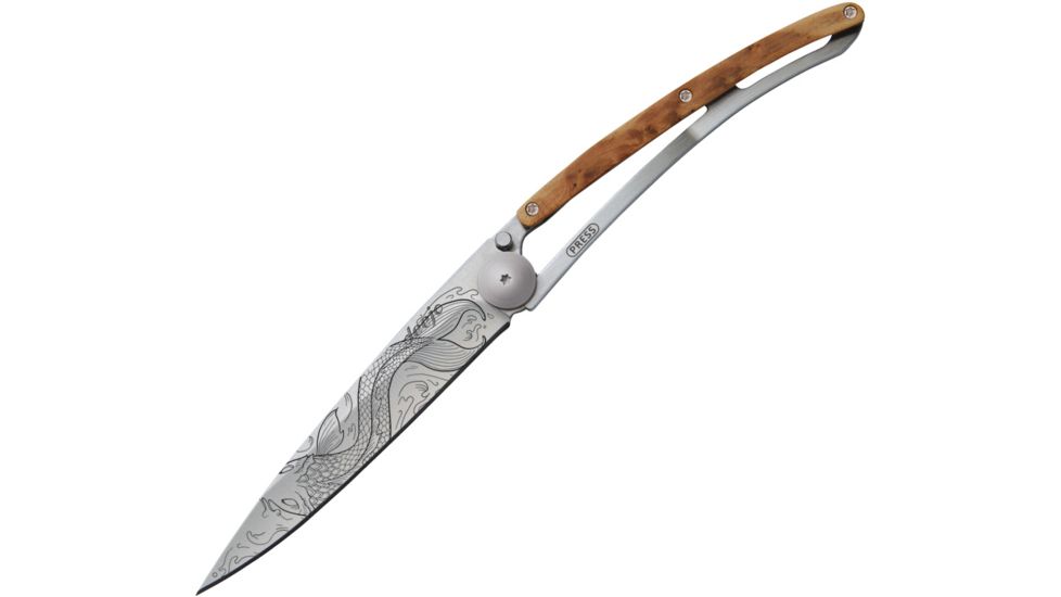 Deejo Fish Juniper 37g Folding Knife,3.75in,Z40C13 Steel,Juniper Wood Handle DEE1CB015
