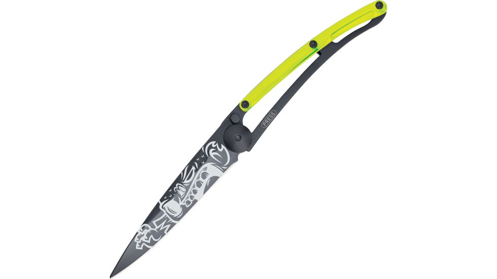Deejo Street Zombie Yellow Black 37g Folding Knife,3.75in,Z40C13 Steel,Black Titanium DEE1GB111