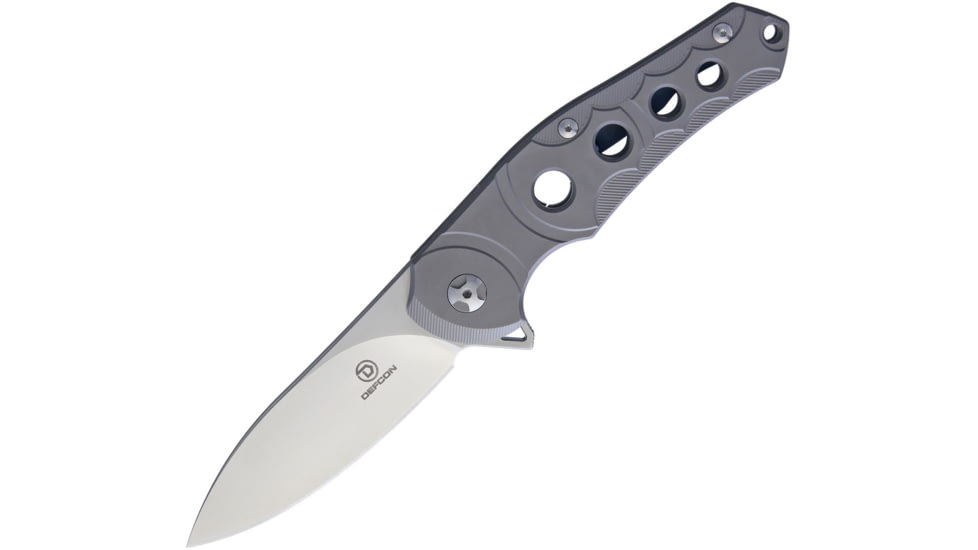 Defcon 3329 Framelock Folding Knife, 3in Satin D2 Tool Steel Blade, Gray Titanium Handle, Pocket Clip, TF3329