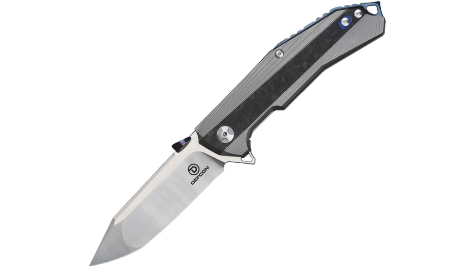 Defcon Atlas Framelock Folding Knife, Gray, Gray titanium handle with carbon fiber inlay, TF 5344