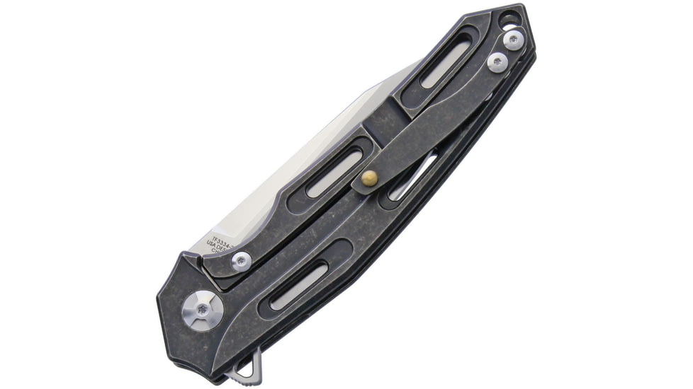 Defcon JK Cutter Framelock Folding Knife, 3.5in Satin D2 Tool Steel Blade, Black Stonewash Titanium Handle, Pocket Clip, TF33342