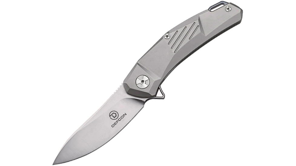 Defcon JK EDC Ulu Framelock Folding Knife, 3.5in Satin D2 Tool Steel Blade, Gray Titanium Handle, Pocket Clip, Ulu Blade, TF3217