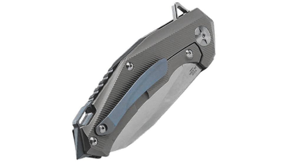 Defcon JK Hybrid Framelock Blk/Gray Folding Knife, 3.63in D2 Tool Steel Sheepsfoot Blade, Black Textured G10 Handle With Gray Titanium Back Handle, Glass Breaker, Stonewash And Satin Blade, TF3220