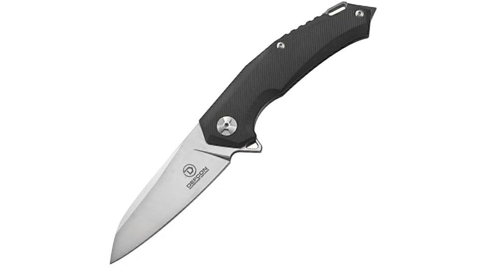 Defcon JK Hybrid Framelock Blk/Gray Folding Knife, 3.63in D2 Tool Steel Sheepsfoot Blade, Black Textured G10 Handle With Gray Titanium Back Handle, Glass Breaker, Stonewash And Satin Blade, TF3220