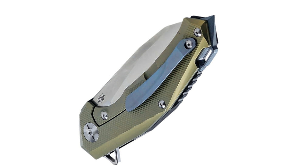 Defcon JK Hybrid Framelock Blk/Grn Folding Knife, 3.63in D2 Tool Steel Sheepsfoot Blade, Black G10 Handle With Green Titanium Back Handle, Pocket Clip, Stonewash And Satin Blade, TF32201
