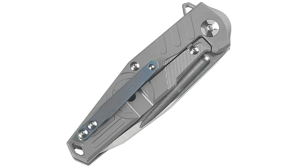 Defcon JK Radioactive Framelock Folding Knife, 3.25in Satin D2 Tool Steel Tanto Blade, Gray Titanium Handle, Pocket Clip, TF33332