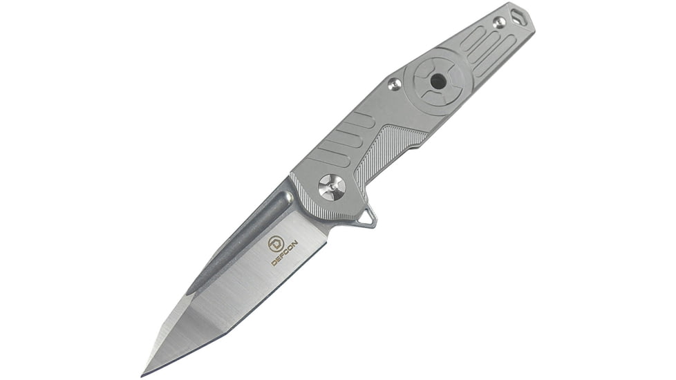 Defcon JK Radioactive Framelock Folding Knife, 3.25in Satin D2 Tool Steel Tanto Blade, Gray Titanium Handle, Pocket Clip, TF33332