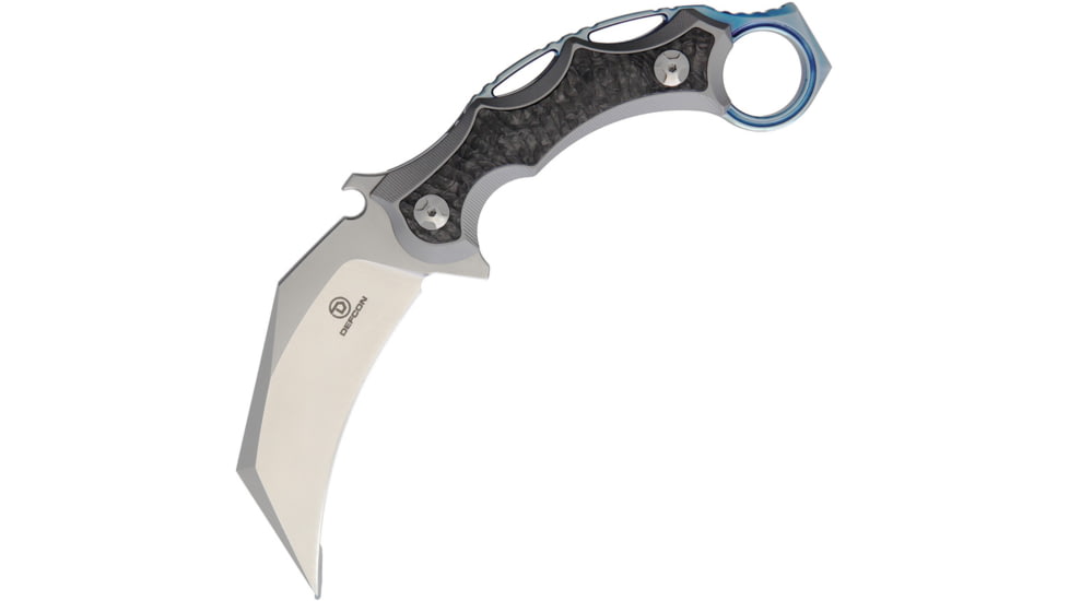 Defcon Jungle Knife Gray, 3 satin finish D2 tool steel karambit blade, Gray titanium handle with marbled carbon fiber inl, TF3101-1