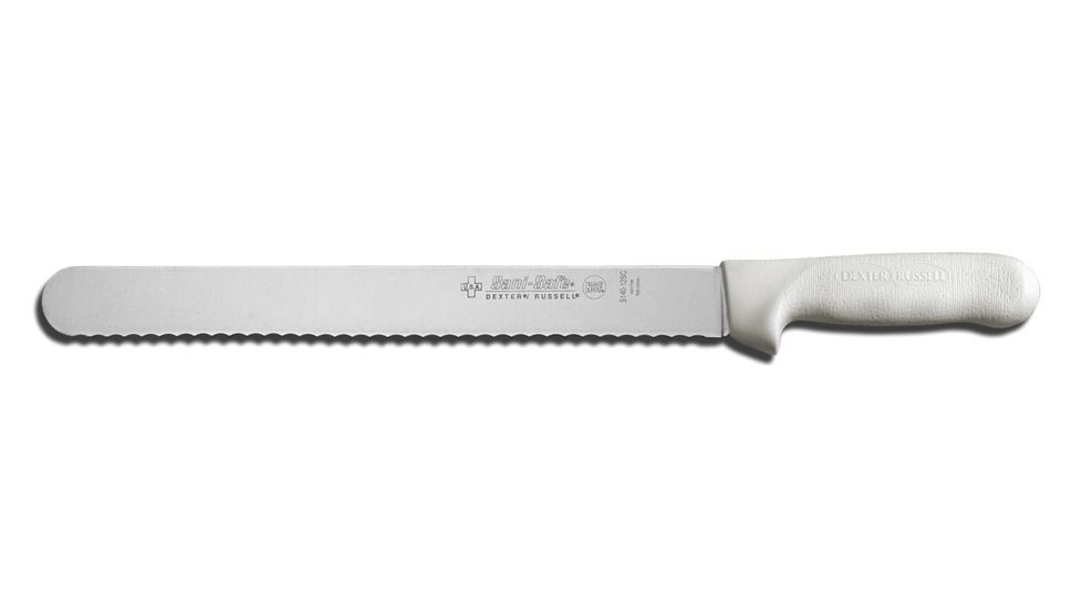 Dexter Outdoors Sani-Safe 12in Dexsteel Blade Scalloped Steaking Knife, White Handle, S140-12SC-PCP