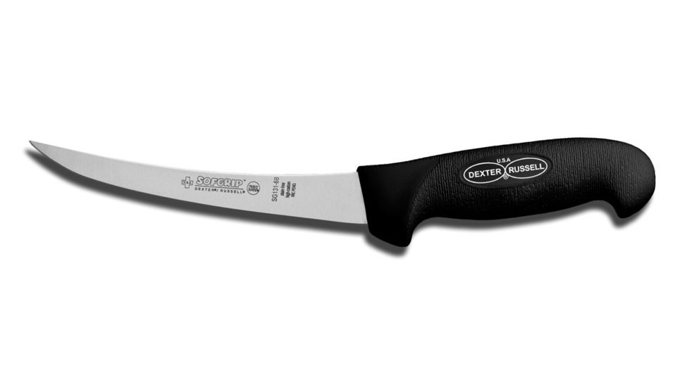 Dexter Outdoors SofGrip 6in Dexsteel Blade Narrow Curved Boning Knife, Black Handle, SG131-6B-PCP