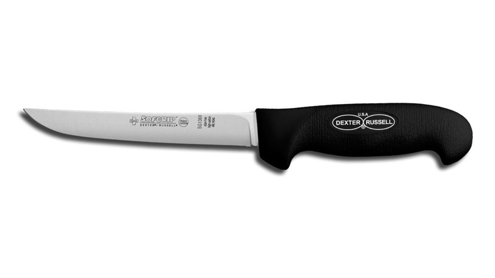 Dexter Outdoors SofGrip 6in Dexsteel Blade Wide Boning Knife, Black Handle, SG136B-PCP