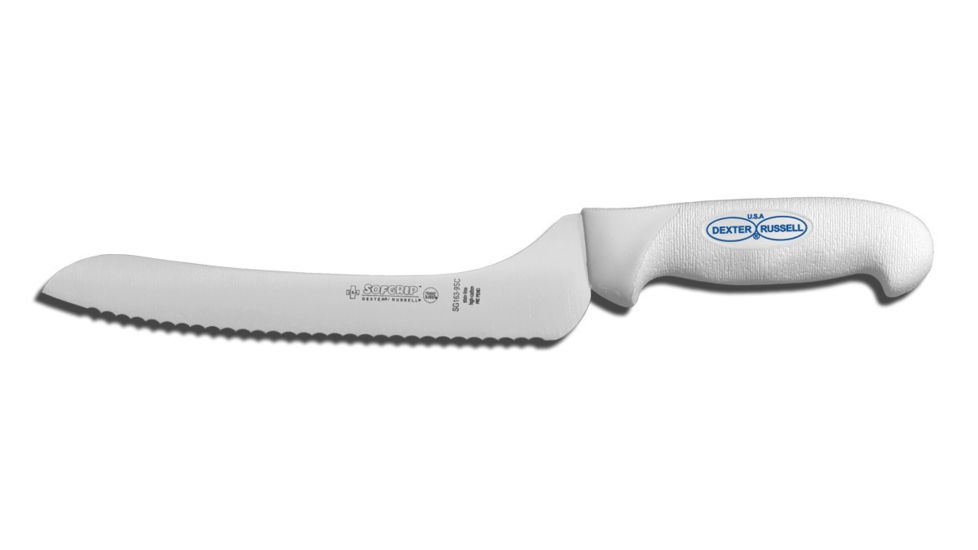Dexter Russell SofGrip 9in Dexsteel Blade Scalloped Offset Bait Cutter, White Handle, SG163-9SC-PCP