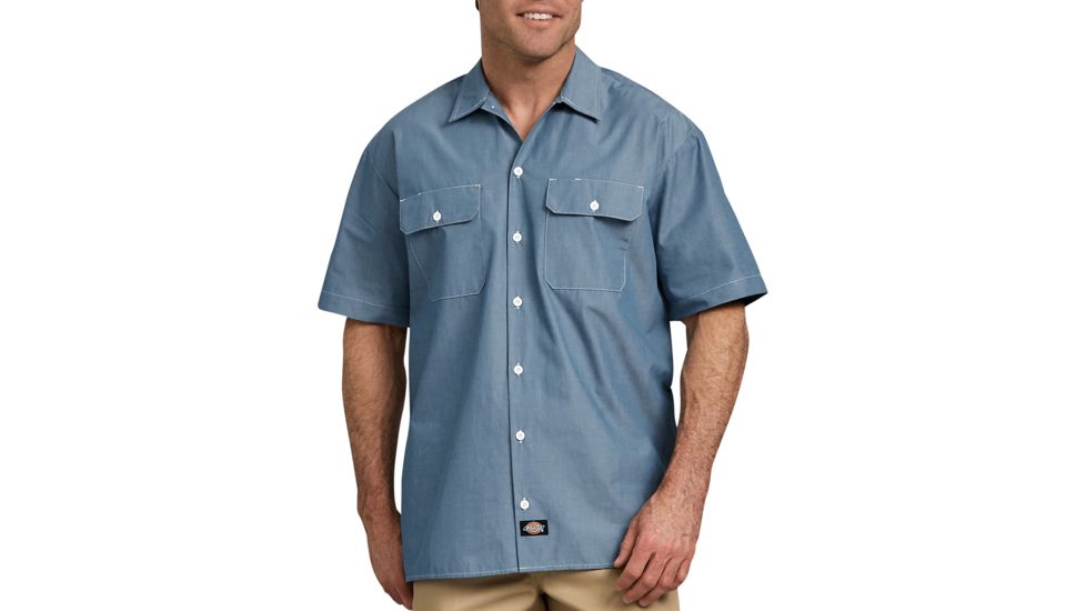 Dickies Relaxed Fit Short Sleeve Chambray Shirt, Blue - WS509BU 2X