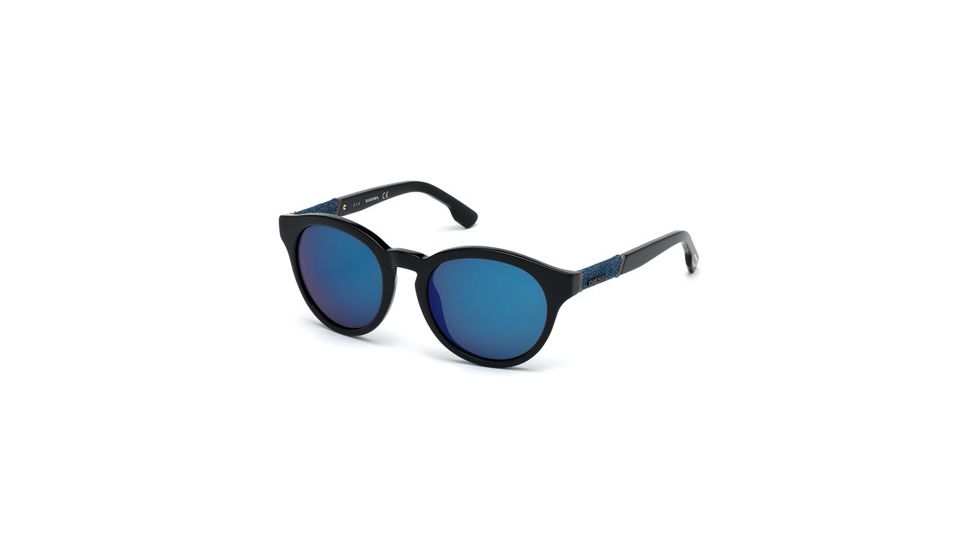 Diesel DL0115 Sunglasses - Shiny Black Frame Color, Blue Mirror Lens Color