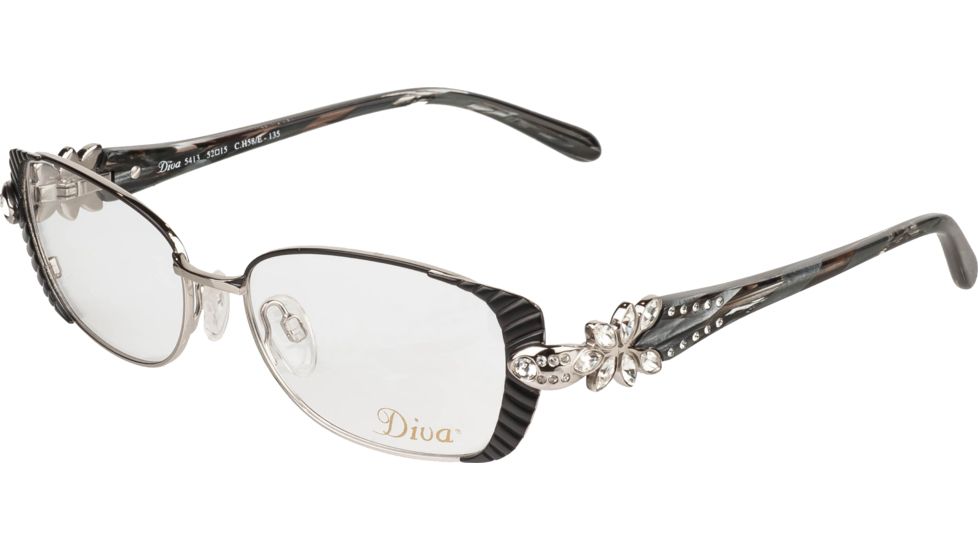 Diva 5413 Eyeglass Frames, Female,, Black-Silver Frame, 52-15-135 5413-H58E