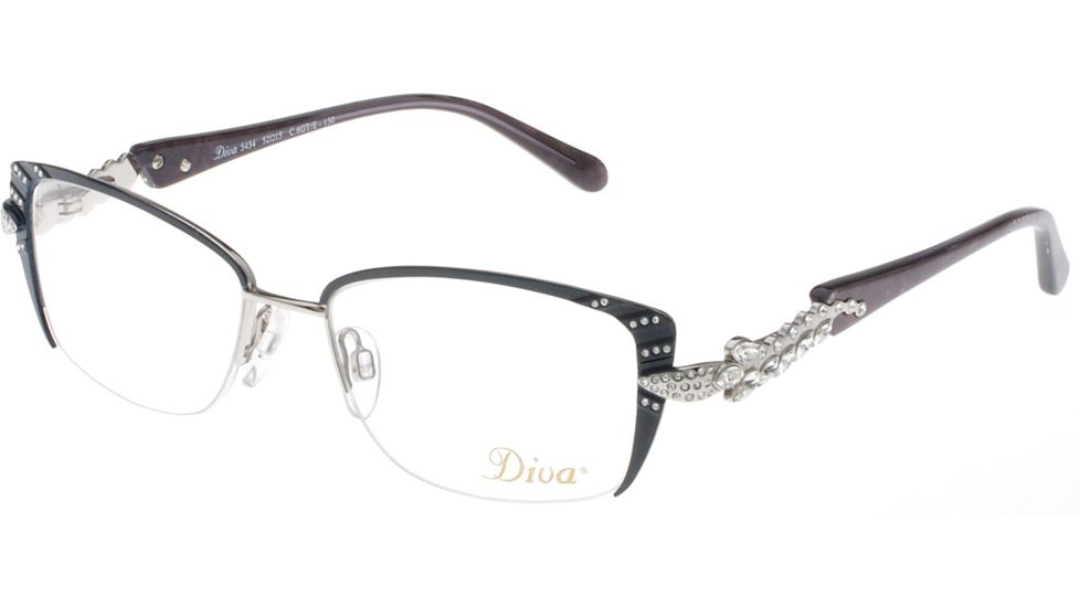 Diva 5434 Eyeglass Frames, Female,, Blue-Silver-Grey Snake Frame, 52-15-130 5434-6GTE