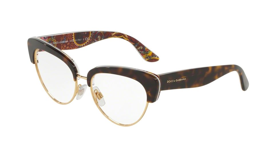 Dolce&amp;Gabbana DG3247 Single Vision Prescription Eyeglasses 3037-53 - Top Havana/handcart Frame