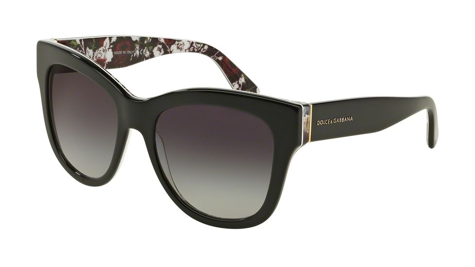 Dolce&amp;Gabbana DG4270F Single Vision Prescription Sunglasses DG4270F-30218G-55 - Lens Diameter 55 mm, Frame Color Top Black/print Rose