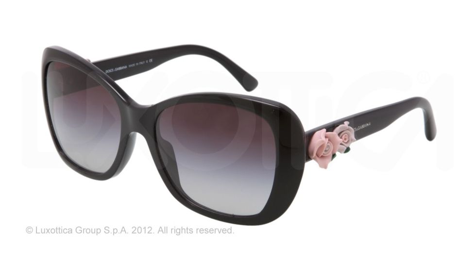 Dolce&amp;Gabbana FLOWERS DG4184 Sunglasses 501/8G-57 - Black Frame, Gray Gradient Lenses