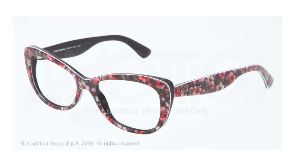 Dolce&amp;Gabbana LACE DG3166 Single Vision Prescription Eyeglasses 2778-53 - Top Black Flowers On Black Frame