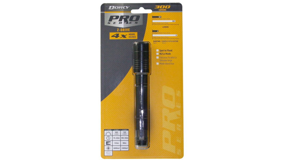 Dorcy Pro Series 300 Lumen 2AA Aluminum Slide Focus Flashlight with Z Drive PWM, Black, 41-4311