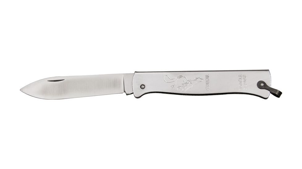 Douk-Douk Folder - Squirrel Folding Knife 3.125in, 3.125in, Carbon Steel, Silver Steel Handle DD840