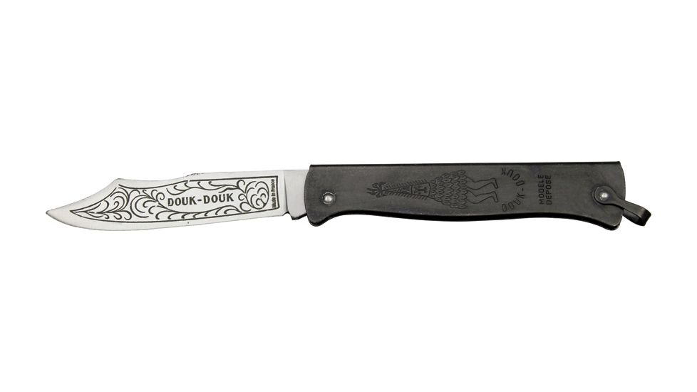 Douk-Douk Folding Knife 3.125in, 3.125in, Carbon Steel, Black Steel Handle DD815