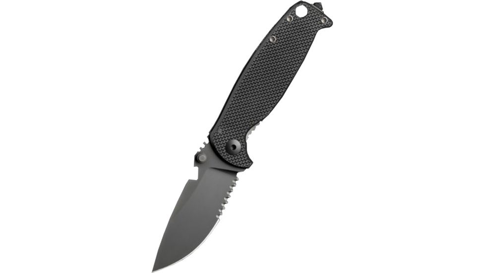 DPx Gear DPx HEST/F Triple Black 3.14in Blade Folding Knife,G10/Titanium Handle,Serrated Edge DPHSF128