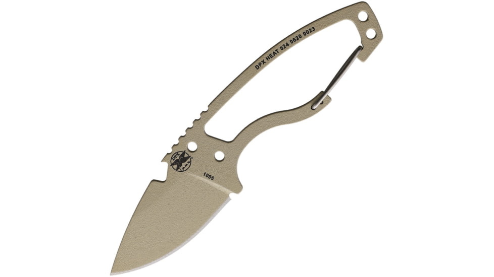 DPx Gear HEAT Hiker Desert Tan Knife, 2.5 desert tan ceramic coated 1095HC steel blade, Skeletonized handle, DPHTX024