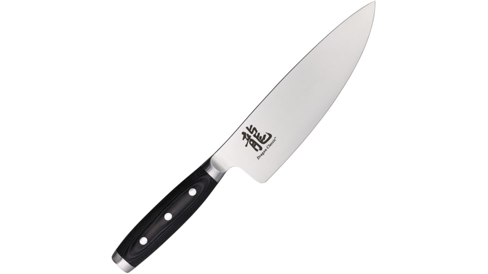 Dragon by Apogee Chefs Knife,13 1/4in Kitchen Knives, 13.25in Overall, 8in Satin Cts-Bd1 SS Blade, SS Bolster, SS Pommel, Fda Approved Black Resin And Linen Canvas Micarta Handle, DRGN-CHEF-0800